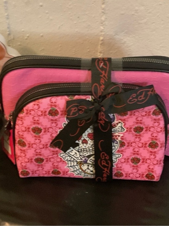 Ed Hardy Accessories - Ed Hardy Hot Pink Skull & Rose Cosmetic Pouch Set